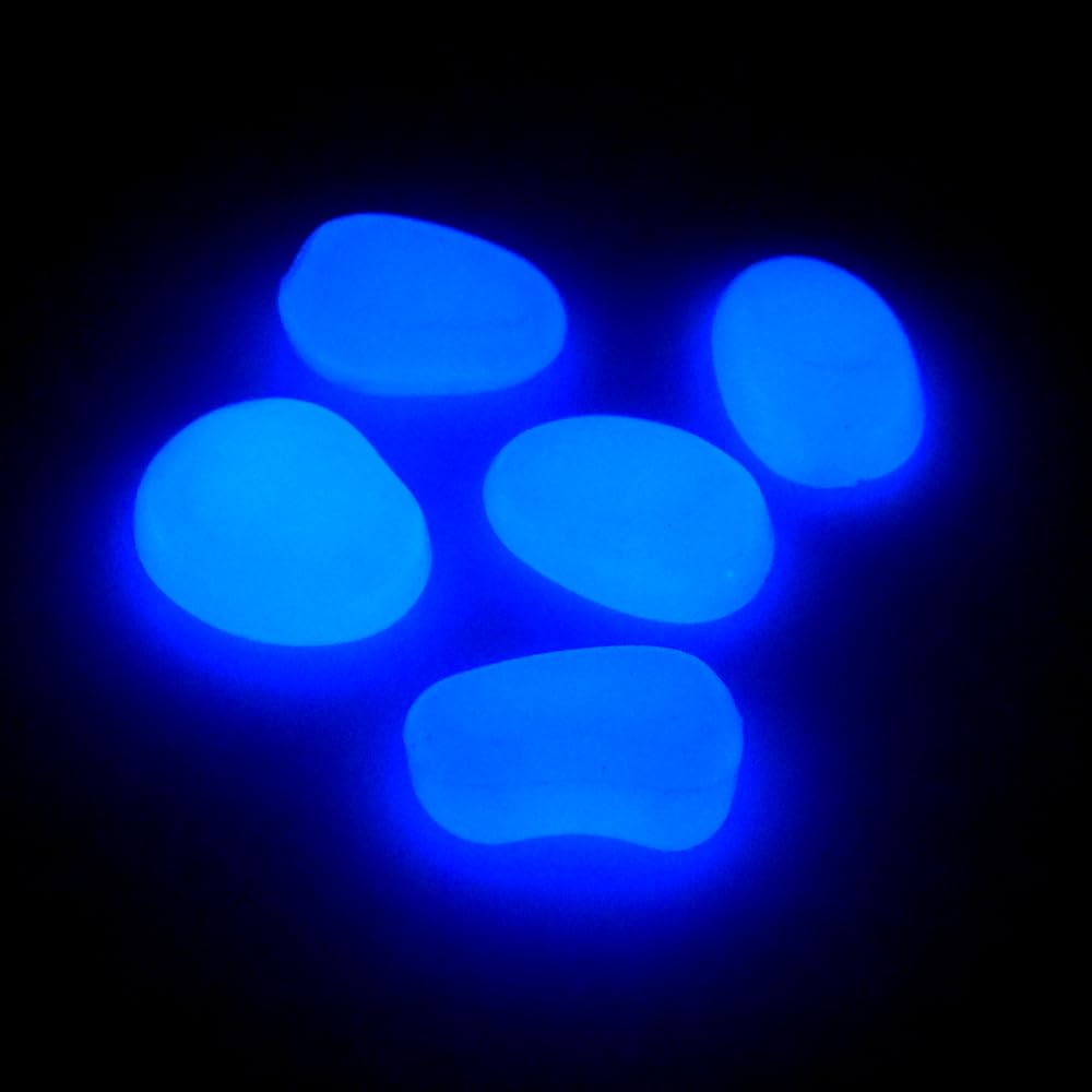 QTTLLI 20 ciottoli grandi da 4,5 cm, che si illuminano al buio, pietre decorative per giardino, sentiero, passerella, cortile, acquario, blu