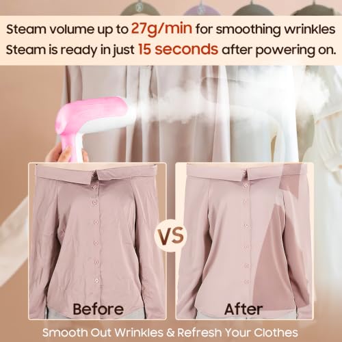 Image of Portable Hand Held Steamer for Clothes - 1350W Handheld Clothes Steamer, 15S Rapid Heating, Garment Wrinkle Remover Fastly Make Clothes Soft, Large-Capacity Iron for Hotels /Travel
