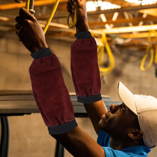Mangas de soldadura de cuero resistentes al calor y protectores de brazos ajustables 5