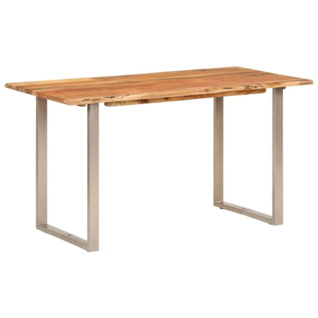 Table industrielle acacia massif et acier argente haut de gamme