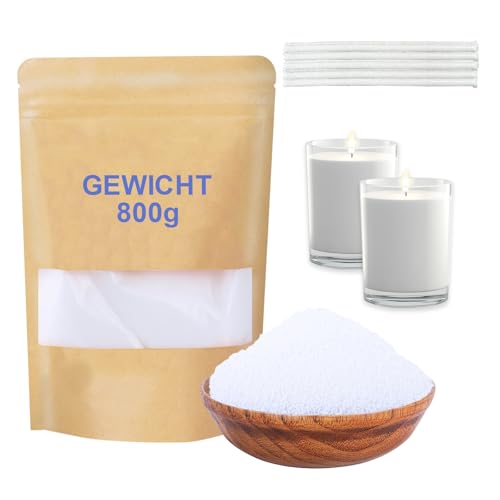 DSYZWEE Kerzenwachs Kerzensand 800 g Kerzensand mit Docht mit 10 Stück Kerzendocht (10cm) Pflanzliches Wachs Perlenwachs Weiß