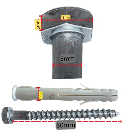 Inbrackets Value 10 PACK OF M8 x 80mm Masonry Brick Wall Fixing Screw Bolts with Plugs & Washers HEAVY DUTY ANCHORS for Aerial Satellite Sky Dish Fence shelves decking Mounting (10) - Image 4