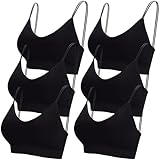 BQTQ 6 Pieces Padded Bralettes for Women V Neck Cami Bralette Bra with Elastic Straps Seamless Bralettes Sleeping Bra Black Bralette Pack, L