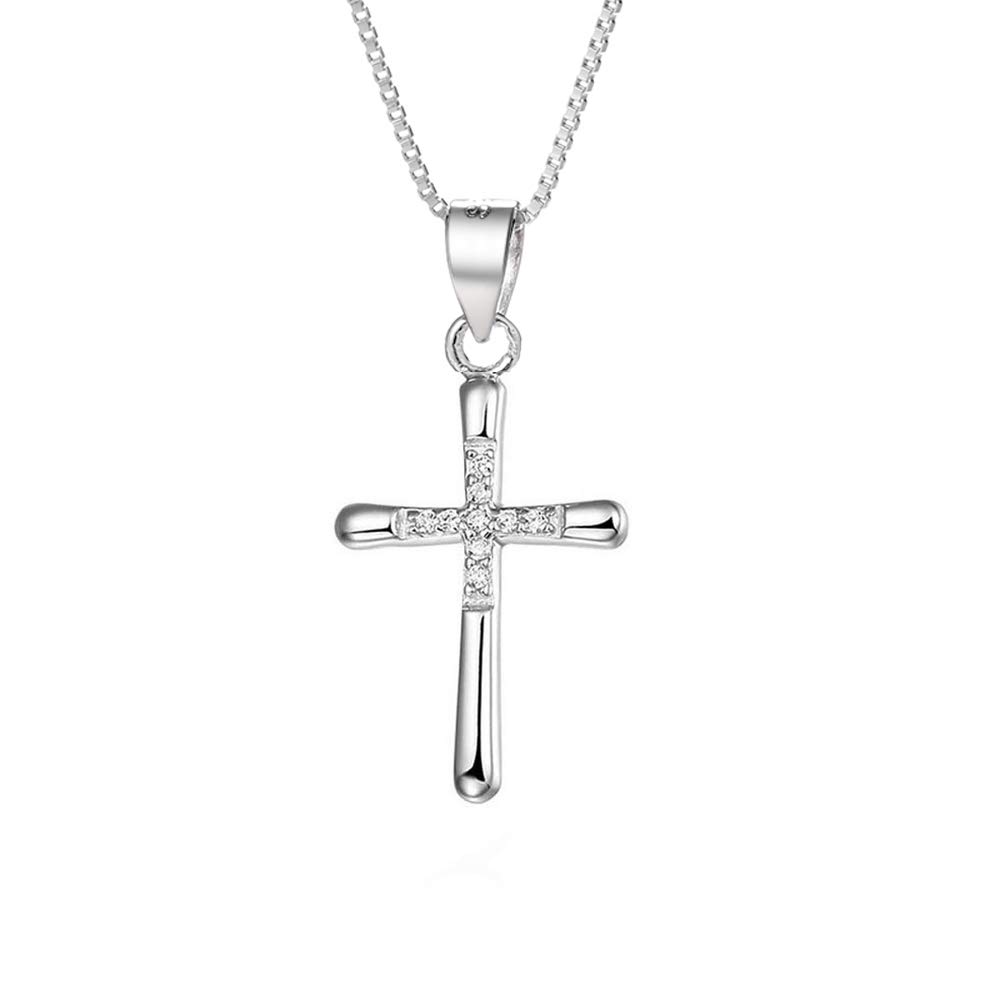 Belons Collar para mujer y niña, cadena de cruz de plata de ley 925 con colgante de cruz, Plata esterlina, Circonia cúbica