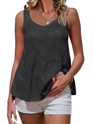 EXLURA Womens Summer Sleeveless Scoop Neck Knit Sweater Vest Crochet Hollow Out Tank Tops Beach Vacation 2025