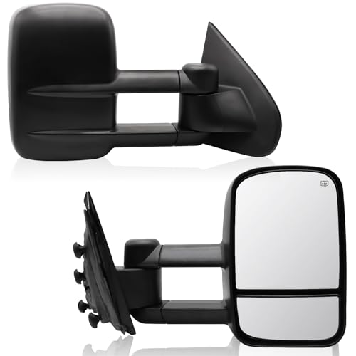 PZ Towing Mirrors Compatible with 1999-2002 Chevy Silverado for GMC Sierra 1500 2500 HD 3500 Yukon XL Suburban Tahoe Black Power Heated Manual Folding Extendable Pair Set