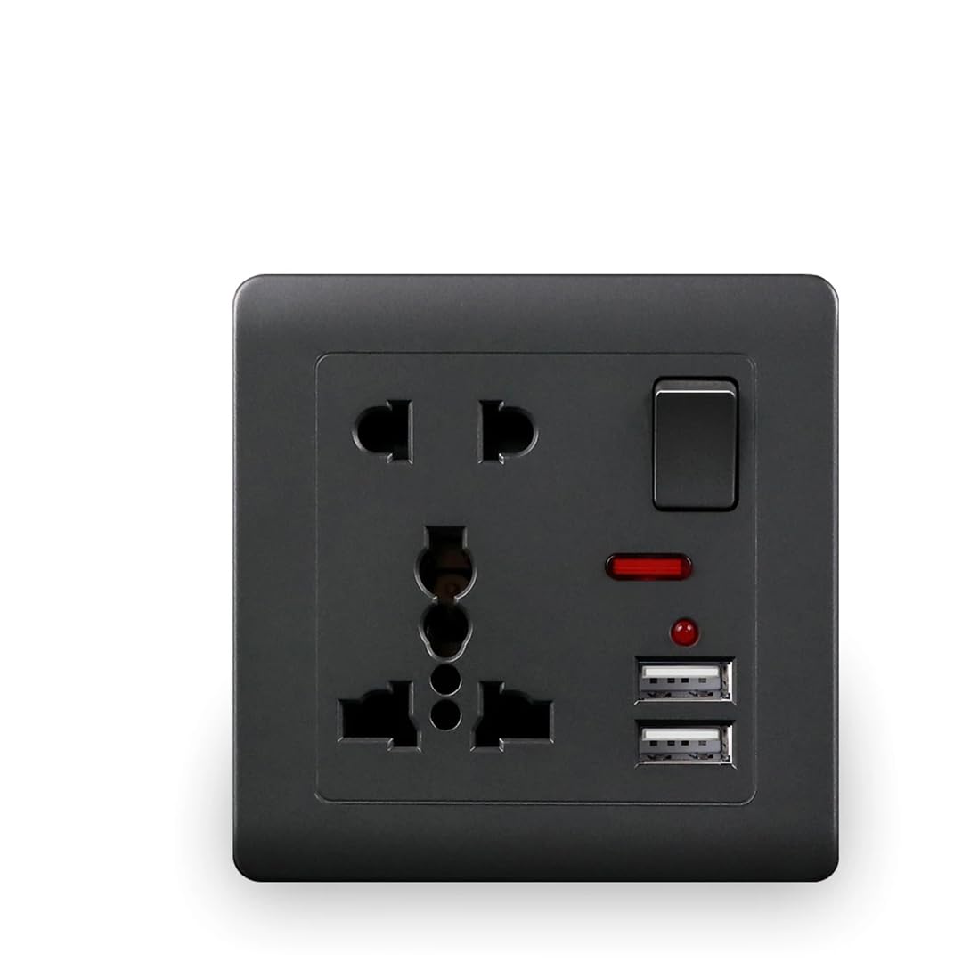 Prise De Charge USB 2,1 A, Double Port USB, AC 110-250 V, 13 A, Prise Murale Multifonctionnelle À 5 Trous Avec Mise À La Terre Standard