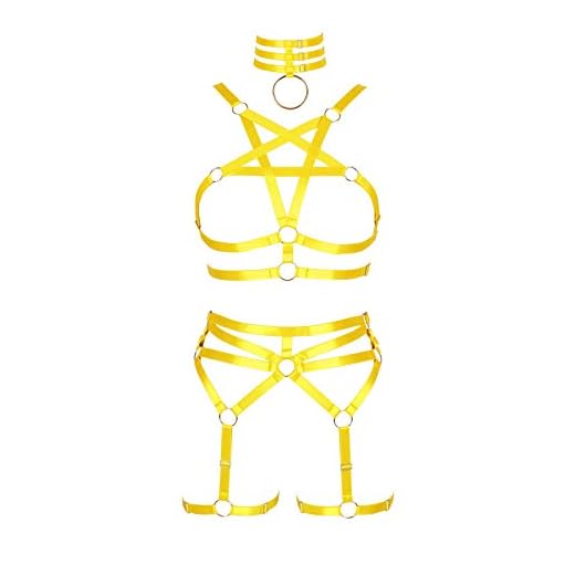 BBOHSS Arnés corporal para mujer con diseño de pentagrama, sujetador punk, liguero, cintura, elástico, gótico, accesorio carnival., naranja/amarillo, Talla única