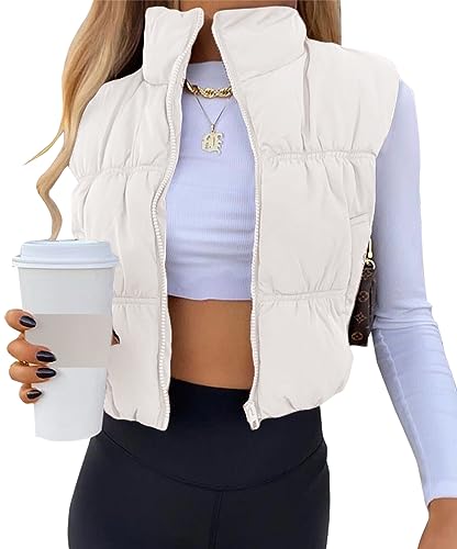 Image of SySea Women's Crop Puffer Vest Winter Zip Up Lightweight Sleeveless Warm Outerwear Padded Coat