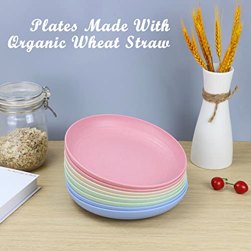 Image of Homienly Unbreakable Deep Dinner Plates Wheat Straw Plates Sets Microwave and Dishwasher Safe Plastic Plates for Kitchen, Camping, Picnic, 8 PCS Lightweight Plate for Dessert (Fresh Light, 10 inch)