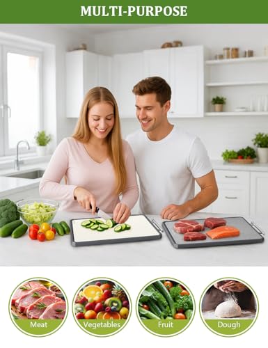 Titanium Cutting Boards for Kitchen, 2 in 1 Non Toxic Cutting Board, Food-Grade Double Sided Pure Titanium & Wheat Straw PP Chopping Board for Meat/Vegetables, Dishwasher Safe Large 16.3”×11-1 PC — view 6