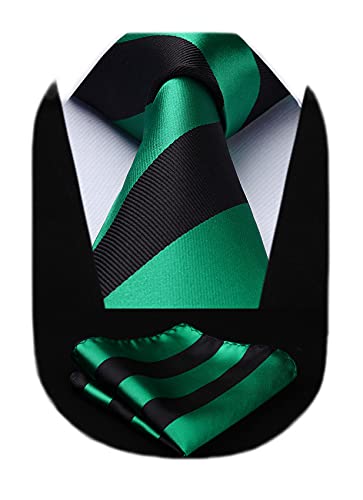 Image of HISDERN Stripe Tie Mens Ties with Pocket Square Set Classic 3.4'' Silk Formal Necktie Handkerchief for Business Wedding