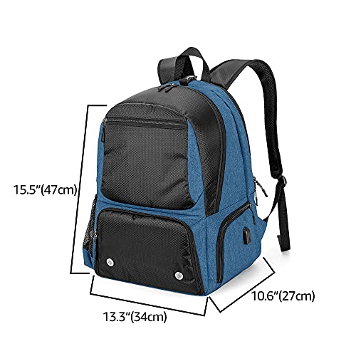 Dsleaf Tennis Backpack Holds 2 Rackets, Tennis Bag With Separate Ventilated Shoe Compartment Up To Mens 13 For Tennis/Pickleball/Badminton/Squash Sports, Blue #TOP6