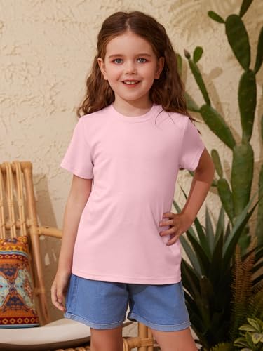Image of ZDC Girls' Short Sleeve Shirts Kids Crewneck T-Shirts Summer Tops Basic Tees 5-14 Years