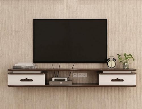 Meuble TV mural à 2 tiroirs compact de 150 cm avec passe-câbles discret