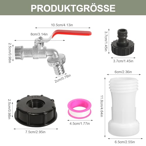 IBC Tank Auslaufhahn, IBC Tank Zubehör IBC Container Zubehör IBC Auslaufhahn mit 3/4 Zoll Anschluss für IBC Adapter S60x6 Wassertank, 1000L Wassertank Zubehör Auslaufhahn für IBC Container