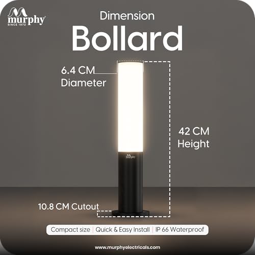 Image of Murphy Premium 9W LED Bollard Light Warm White | Outdoor Waterproof IP65 Rustproof Garden & Pathway Light (1.5 Ft) with 2 Year Warranty | Pack of 1
