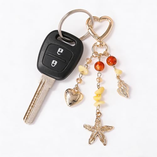 Image of Gold Keychain Sun Starfish Bag Charms for Purse Handbag Backpack Tote Bags Decor Accessories