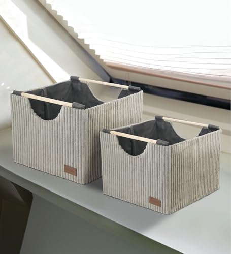 Image of OBSESSIONS Compact and Durable Set of 2 Foldable Laundry Baskets ? Maximize Space with Multi-Storage Design, Easy to Use and Travel-Friendly, Taupe Color,Dimensions (W)32 x (L)33 x (H)24 cm