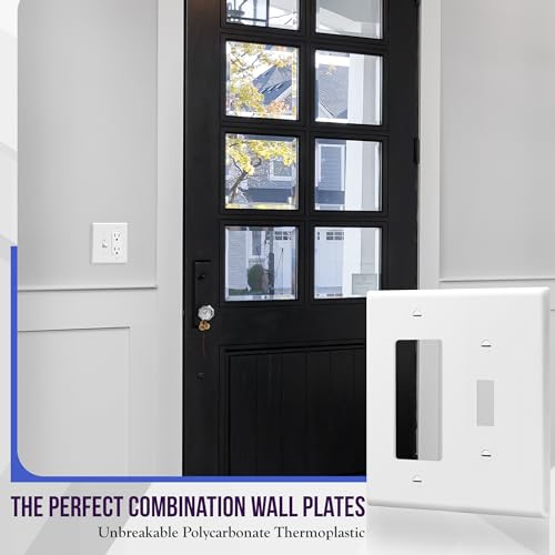 Image of ENERLITES Combination Toggle Light Switch /Decorator Switch Wall Plate, Mid-Size 2-Gang 4.88 inch x 4.92 inch, Polycarbonate Thermoplastic, 881131M-W, White, 2 Pack
