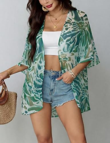 Image of Chunoy Women Floral Beach Wear Cover Up Chiffon Kimono Cardigan Open Front Blouse Beach Resort Wear for Swimwear 2026