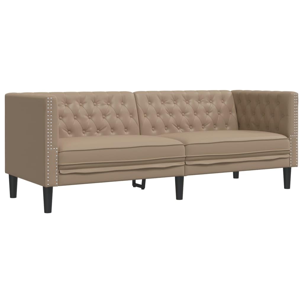 Poltrona Chesterfield a 3 Posti Cappuccino in Similpelle,Divano,Divano da Soggiorno,Design Moderno,Divano Posti Economico-372671