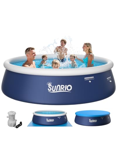 Sunrio 10*30 Round Inflatable Top Ring Above Ground Swimming Pool Fast Easy to Set Up with 330GPH Filter Pump Pool Cover and Ground Cover for Summer Outdoor Garden Backyard Childen Adults