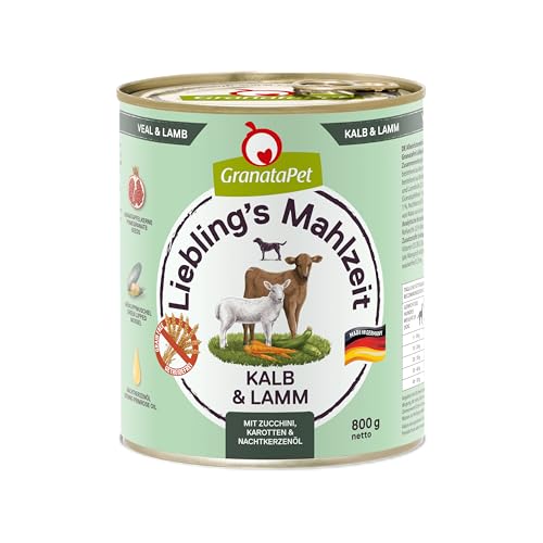 GranataPet Liebling's Mahlzeit Kalb & Lamm, Nassfutter für Hunde, Hundefutter ohne Getreide & ohne Zuckerzusätze, Alleinfuttermittel, 6 x 800 g