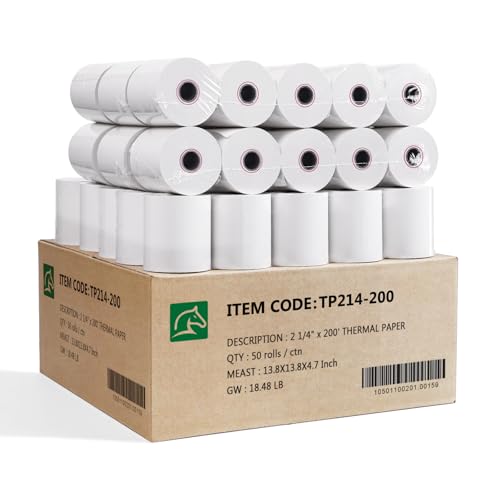 50 Rolls Thermal Receipt Paper Rolls 2 1/4 X 200, Fits All Pos Cash Registers, BPA Free Thermal Paper Rolls For Clover POS Cash Register Printers,Thermal Paper Receipt Roll By Pony Packaging