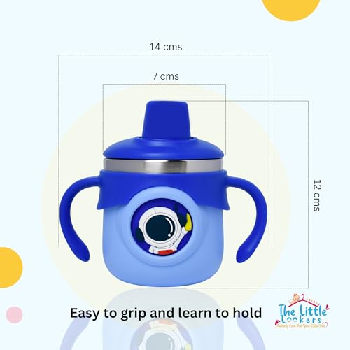 Image of THE LITTLE LOOKERS Stainless Steel Sipper Bottle 260ml | 316 Grade SS | BPA Free | Suitable for Hot & Cold |Travelling Bottle for Kids & Toddler|Training Sippy Cup with Straw /Spout Royal Blue