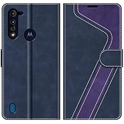 Cargador Motorola Moto G8 Power Lite MOBESV Funda para Motorola Moto G8 Power Lite, Funda Libro Moto G8 Power Lite, Funda Móvil Motorola Moto G8 Power Lite Carcasa para Motorola Moto G8 Power Lite Funda con Tapa, Azul Oscuro/Violeta