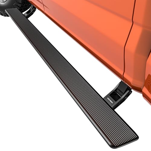 WOLFBOX Power Running Boards for Silverado & Gmc Sierra 2019-2021 1500 & 2020-2023 2500 3500 Crew Cab, Automatic Electric Retractable Side Steps with LED Lights, Plug-N-Play Waterproof Motor