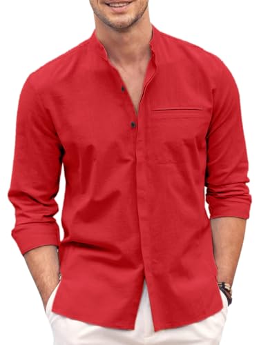 Image of Mens Casual Button Down Shirt | Cotton Luster Long Sleeves Shirts | Mandarin Collared Shirts