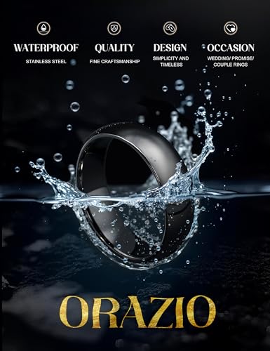 Image of ORAZIO Stainless Steel Rings for Men Women 6MM 8MM Wedding Band Rings Silver /Black /Gold Domed High Polished Basic Wedding Bands Comfort Fit Size 6-14