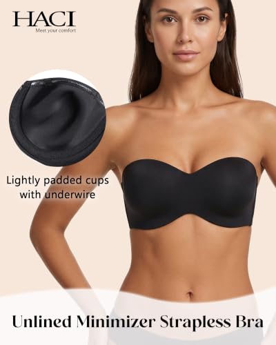 Image of HACI Women's Minimizer Strapless Bra Anti-Slip Underwire Bandeau Plus Size