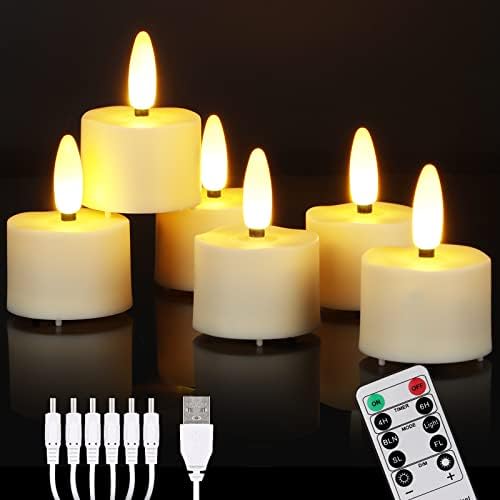 ZIYOUDOLI 6 podgrzewaczy LED do ponownego ładowania, z timerem, pilot zdalnego sterowania, kabel USB, migoczące, bezpłomieniowe świeczki LED, ciepła biel, możliwość ściemniania, nadają się na