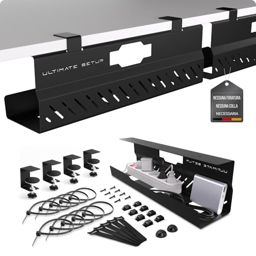 Premio canalina passacavi scrivania senza forare - Cable management scrivania - Organizer cavi scrivania - Porta cavi scrivania – Raccogli cavi scrivania (Nero, 2er Set)