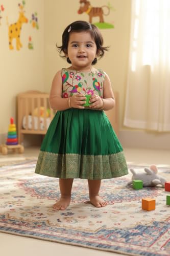 Image of South Indian Traditional Pattu Pavadai Jacquard Frock Dress for Baby Girls