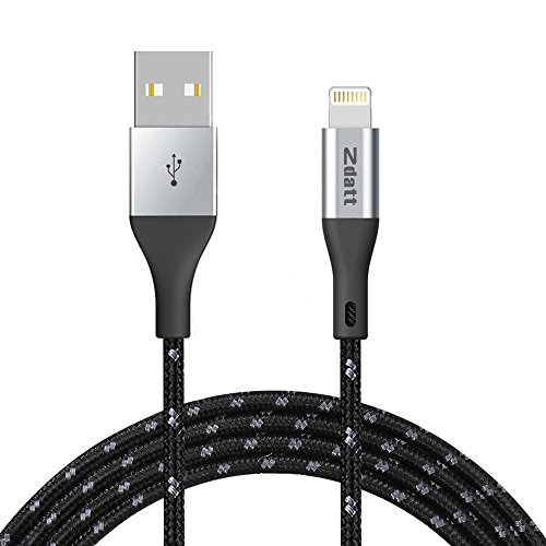 Zdatt 6.6 Feet/2M Nylon Braided Lightning Cable Apple MFi Certified iPhone Charging Cable USB Charger Cord with Aluminum Connector for iPhone 7/6S/5S, iPad Air/Mini/Pro, iPod-Black