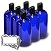 BLUE PLASTIC REFILLABLE BOTTLES, 16 OZ, Black HAND-PRESS FLIP DISC CAPS, ORGANIZE Soap, Shampoo, Lotion with a Clean, Clear Look - PET, Lightweight, BPA Free - 6 Pack, BONUS 6 Damask Waterproof Labels
