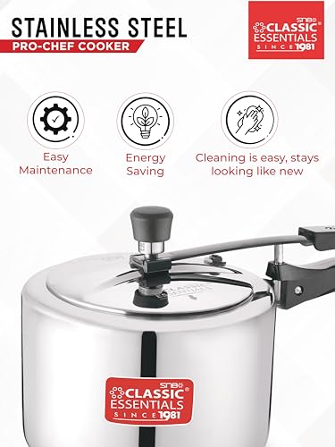 Image of Classic Essentials Prochef Stainless Steel Cooker | ISI Certified Inner Lid Pressure Cooker | Non Reactive, Non Toxic & Non Staining Food Grade Surface | Long Lasting Sealing Gasket (2 liter)