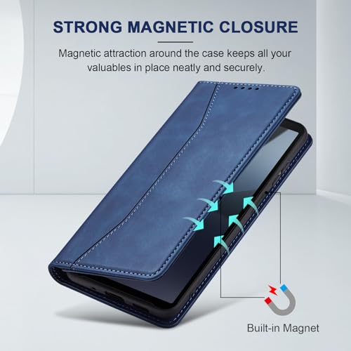 Image of Jasonyu Cover for Sony Xperia 10 VI Flip PU Leather Case, Wallet Cover, Stand Function, Magnetic Card Slots, TPU Bumper Case (Blue)