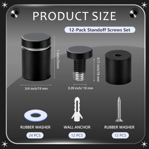 Image of Pelopy 12 Pcs Sign Standoff Screws Advertising Screws Stainless Steel Wall Standoff Mounts Glass Acrylic Nail (3 /4 x 1 Inch,Black)