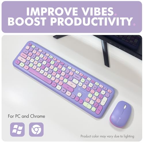 X9 Purple Wireless Keyboard and Mouse Combo - 2.4G Full Size Colorful Keyboard and Mouse Wireless - Cute and Aesthetic Retro Typewriter Combo for PC Computer Desktop and Laptop.