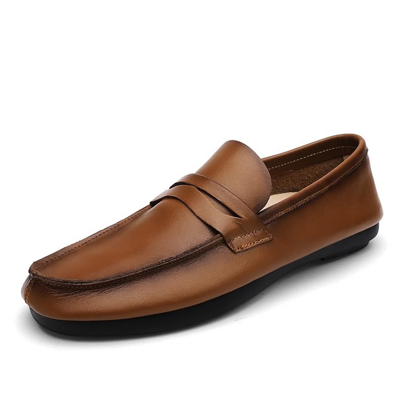 Mens Loafers Shoe Round Toe Split Toe Solid Color Leather Penny Loafers Comfortable Lightweight Flexible Classic Party Slip-ons