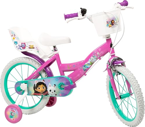 Toimsa Gabby Dollhouse 14 inch Bicycle, Kids Bike learn to ride, with training wheel stabilisers and mudguard, for children/youth age 4-6 Years, Pink