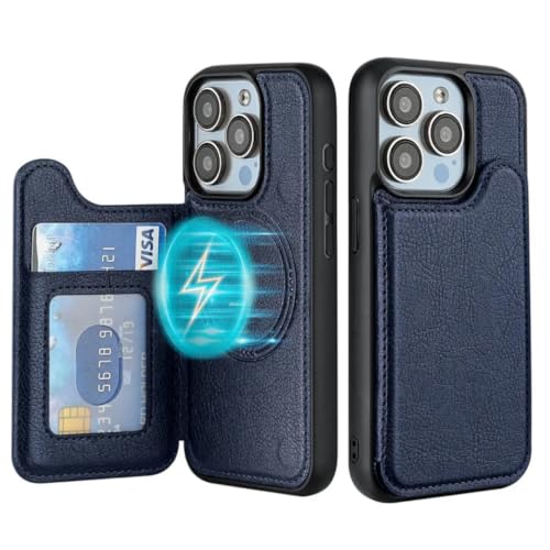Rangement cartes et fermeture magnétique sur étui iPhone 15 Pro bleu