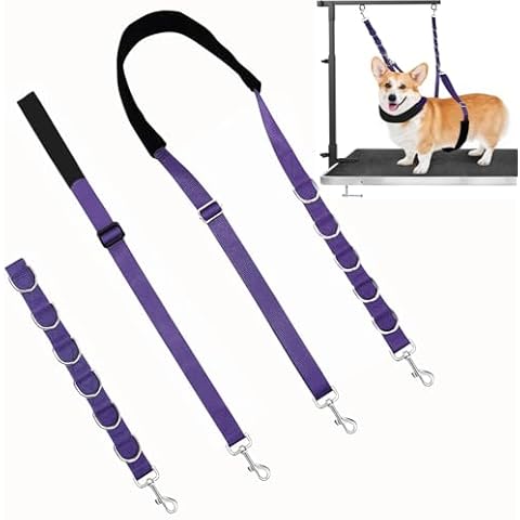 ASOCEA Dog Grooming Belly Straps Pet Bathing Restraint Band with 6D- Rings Dog Grooming Loops Extension Strap Dog Grooming Supplies Adjustable Bathing Restraint Loop Noose Harness Strap (Balck) Cover