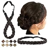 Braided Headband Plaited Hair Band Chunky Braided Headband Elastic Stretch Braid Hairband Plaited Braids Synthetic Hairpiece For Girls And Women (Small-three strands braided, dark brown)