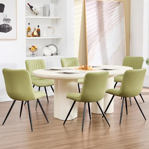 Image of Dining Chairs Set of 3, Modern Dining Chairs with Thick Cushions, PU Leather Upholstered Kitchen Dining Room Chairs with Metal Legs for Dining Living Room (Green)